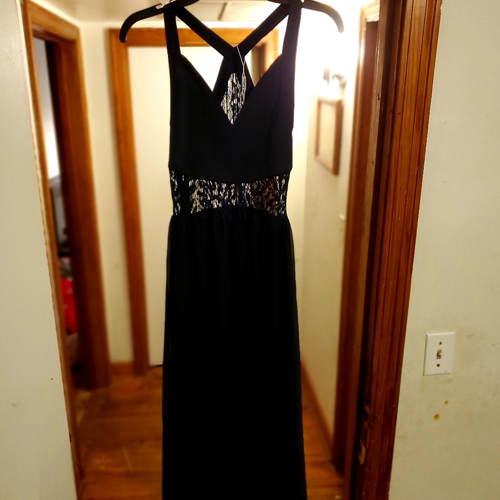 Halter Black Midi Lace Insert Dress